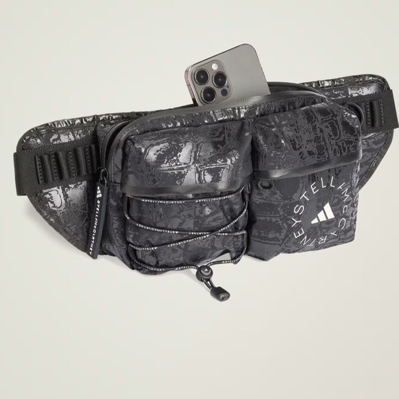 NWT ADIDAS by Stella McCartney BUMBAG SHINE crossbody bag black croc pattern OS - Picture 4 of 14